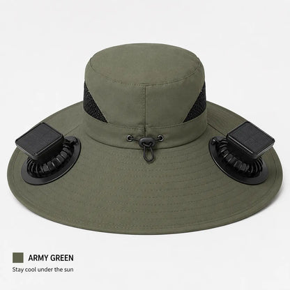 Wide-Brim Sun Hat with Built-In Fan 
