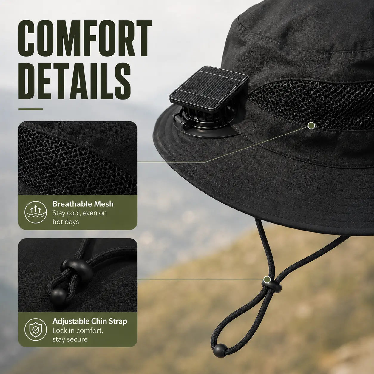 Wide-Brim Sun Hat with Built-In Fan 