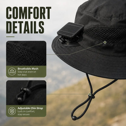 Wide-Brim Sun Hat with Built-In Fan 