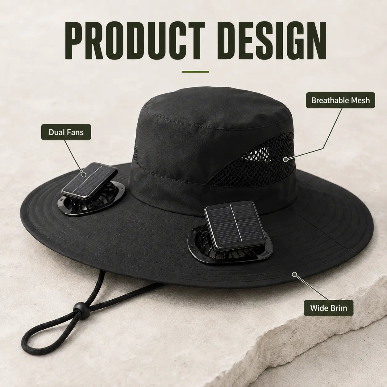 Wide-Brim Sun Hat with Built-In Fan 