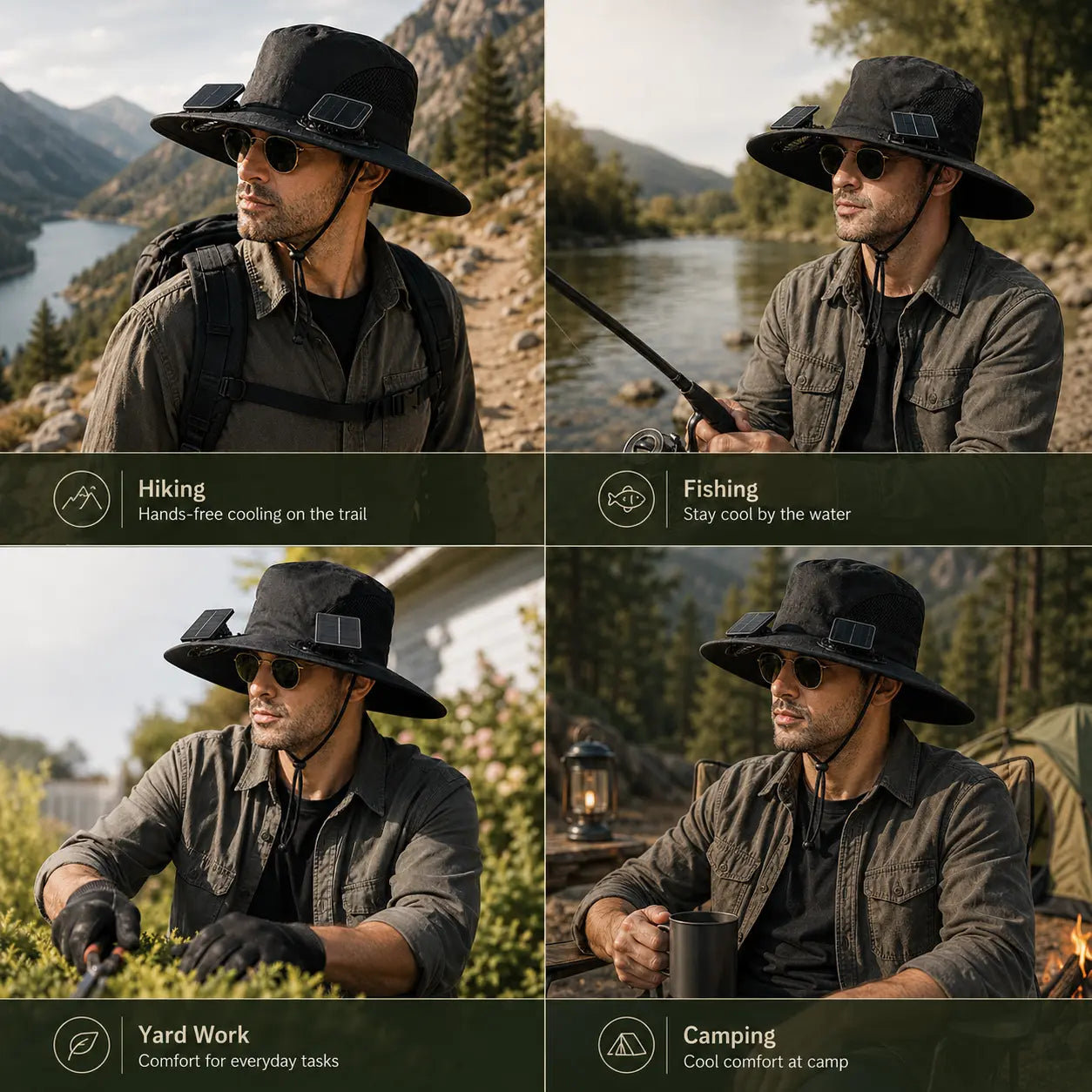 Wide-Brim Sun Hat with Built-In Fan 