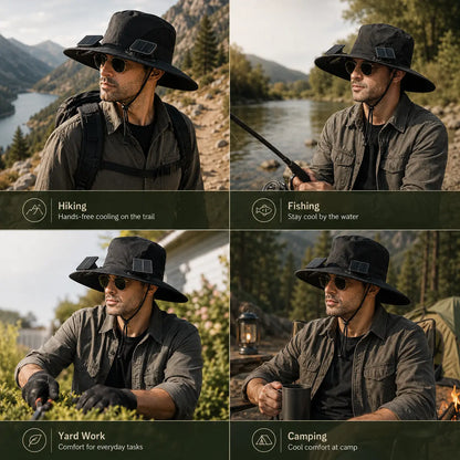 Wide-Brim Sun Hat with Built-In Fan 