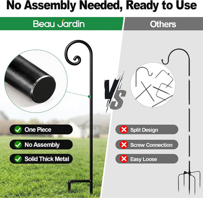 Shepherd Hook 48 Inch 2 Pack No Assembly Required 2/5 Inch Heavy Duty Solid Metal Hanging Pole for Outdoor Garden Plant,Bird Feeder,Lanterns,Wedding Decor,Plant Baskets Wind Chimes